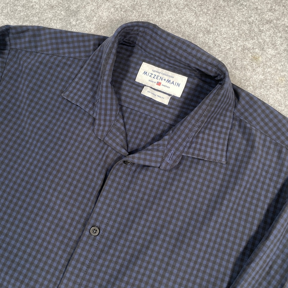 Mizzen+Main Mens Button Down Shirt XXL Navy Gingham Leeward Trim Fit Stretch